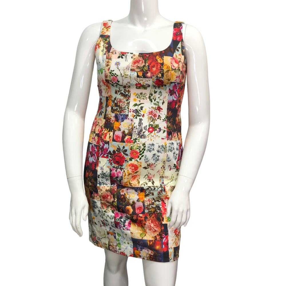 W by Worth Womens Size 12 Floral Sleeveless Shift Dress Rear Full Zip Y2K